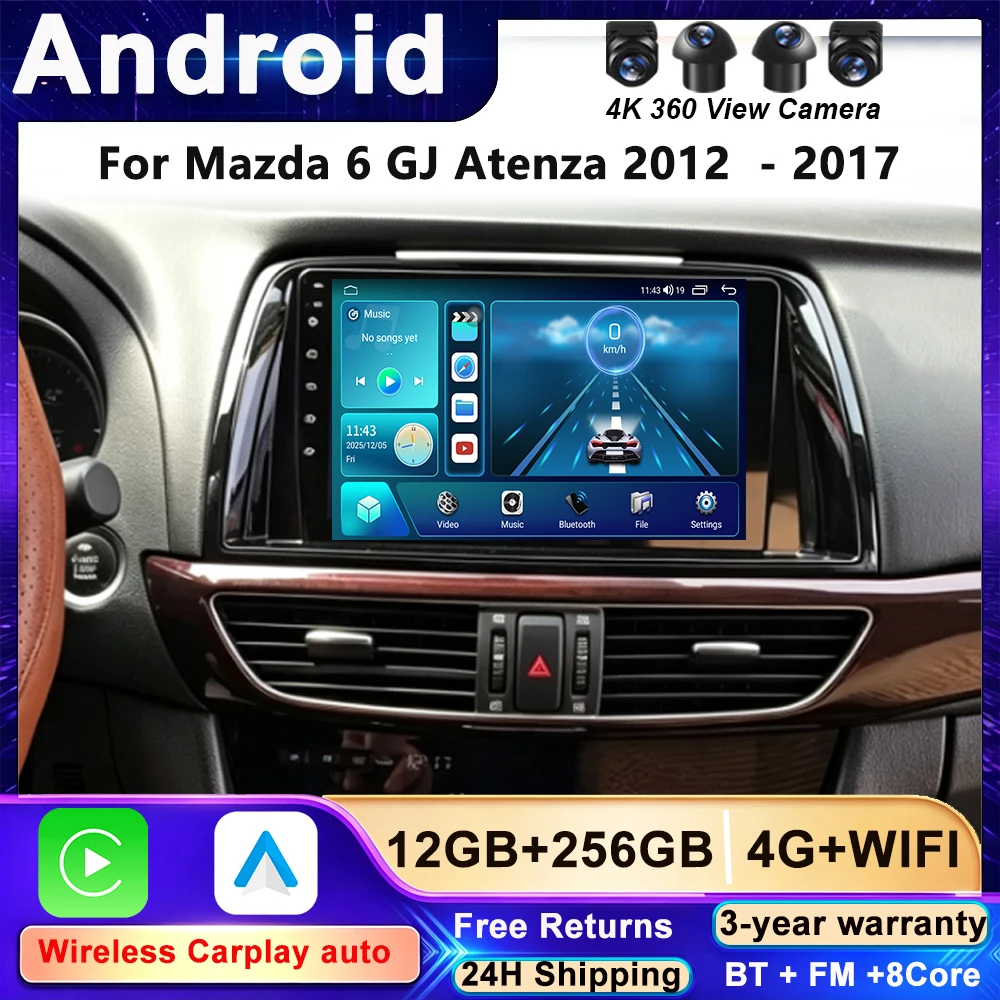 For Mazda 6 GJ Atenza 2012 2013 2014 2015 2016 2017 Android 16 Carplay Auto Car Multimedia Car Radio Video Player GPS Navigation