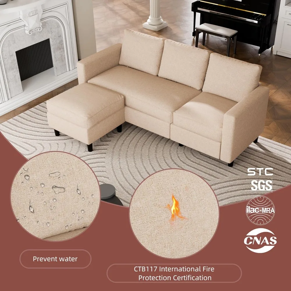 セクショナルソファ カウチ コンバーチブル L字型ソファ オットマン付き リビングルーム用小型セクショナルソファ、小型用3人掛けソファ