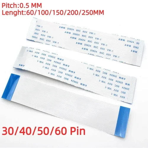 10 Uds 30/40/50/60Pin 0,5mm paso FFC FPC AWM 20624 80C 60V VW-1 A B tipo Cable plano Flexible 60/100/150/200/250mm