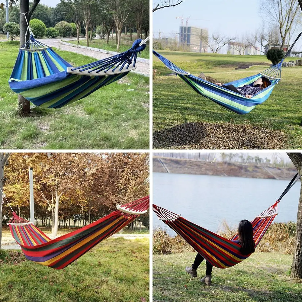 Thick Canvas Outdoor Hammock Good Load-bearing Breathable Camping Hammock Wide Design Hanging Bed Beach Leisure Activities