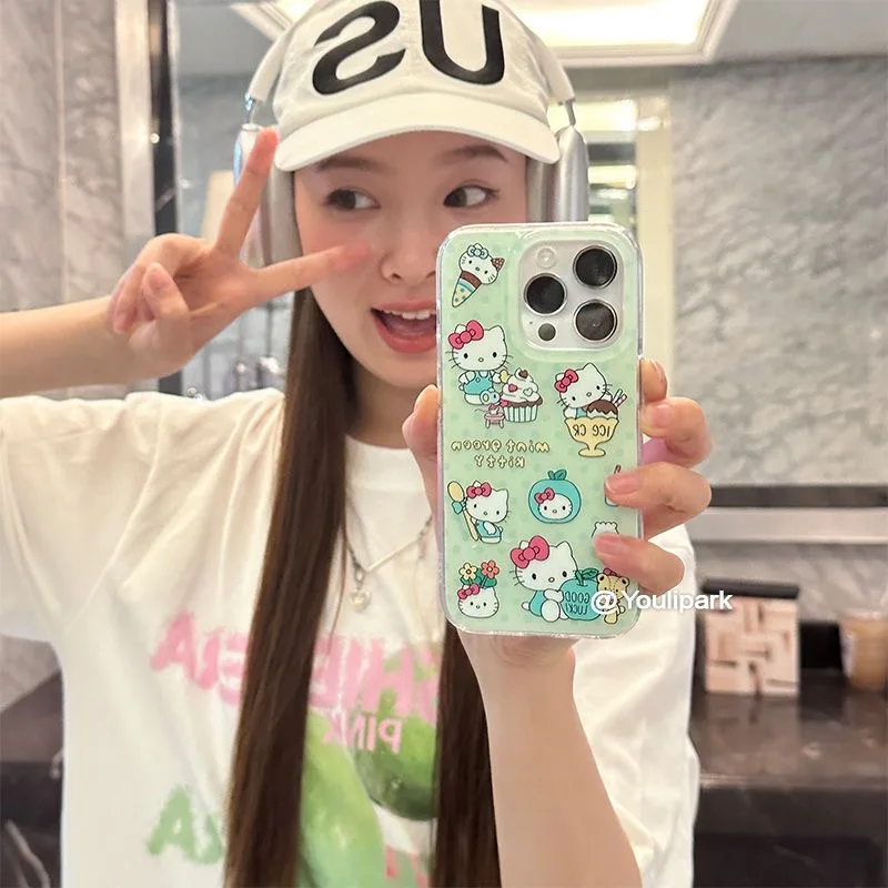 

Ins ice cream Hello Kittys Clear Space Phone Case For Vivo Y03 Y16 Y17 Y17S Y19 Y21 Y28 Y36 Y52S Y55S Y73S Y75 Y78 Y100 4G 5G