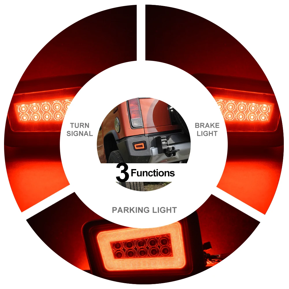 Smoked LED Rear Bumper Reflector Light For 2005 2006 2007 2008 2009 Hummer H2 3in1 Car Tail Bake, Parking, Turn Signal Lights
