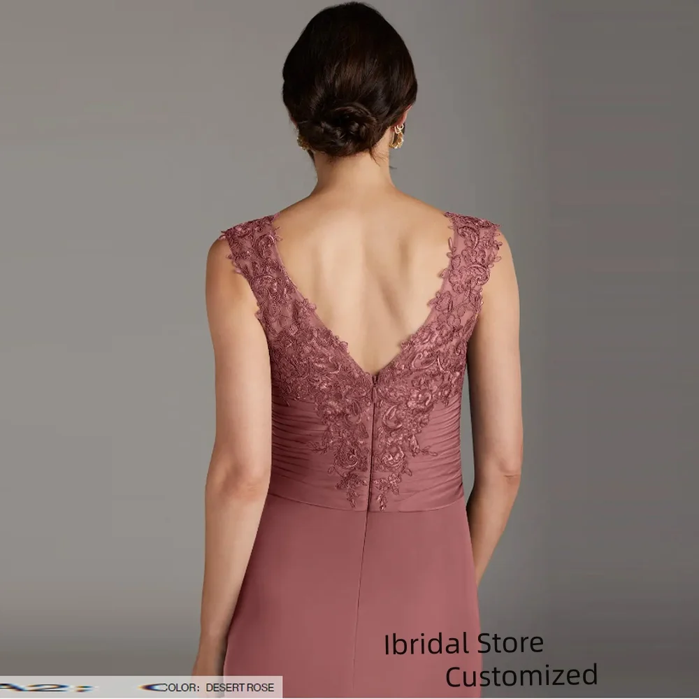 Customized Elegant Chiffon Mother of the Bride Dresses Shoulder Appliques Lace Formal Wedding Guest Dress Women for Party Long