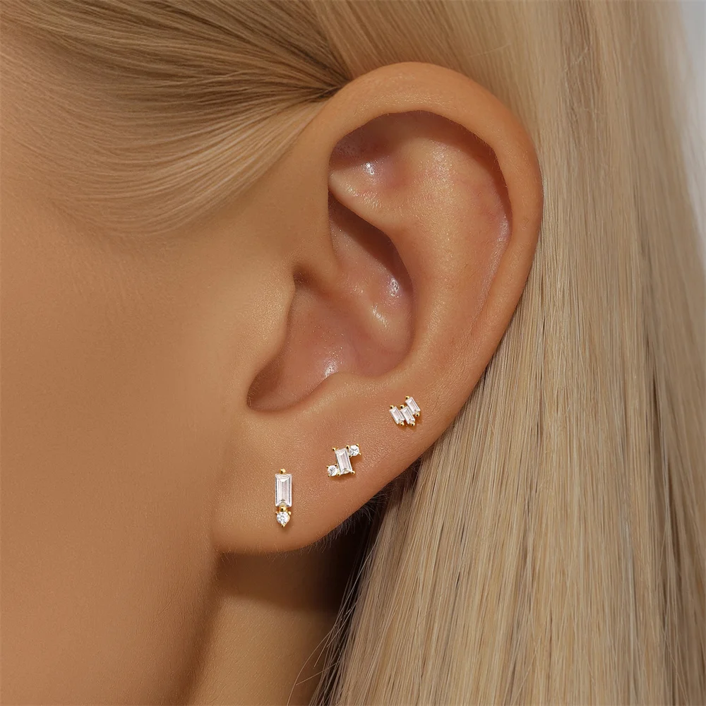 

ROXI 925 Sterling Silver 3Piece Earring Set Simple Square Design Zircon Piercing Earrings For Women Stud Earrings Party Jewelry
