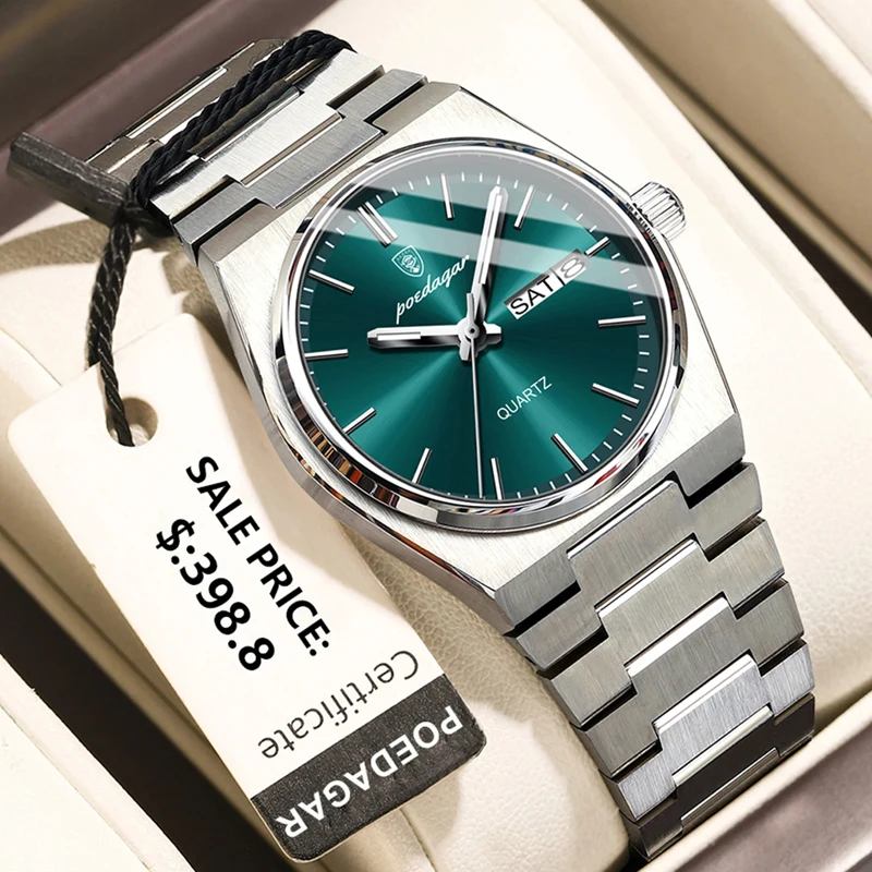 POEDAGAR 여성용 럭셔리 시계, 우아한 쿼츠 시계, 스테인레스 스틸, 방수 발광 날짜, 주간, 여성용 시계
