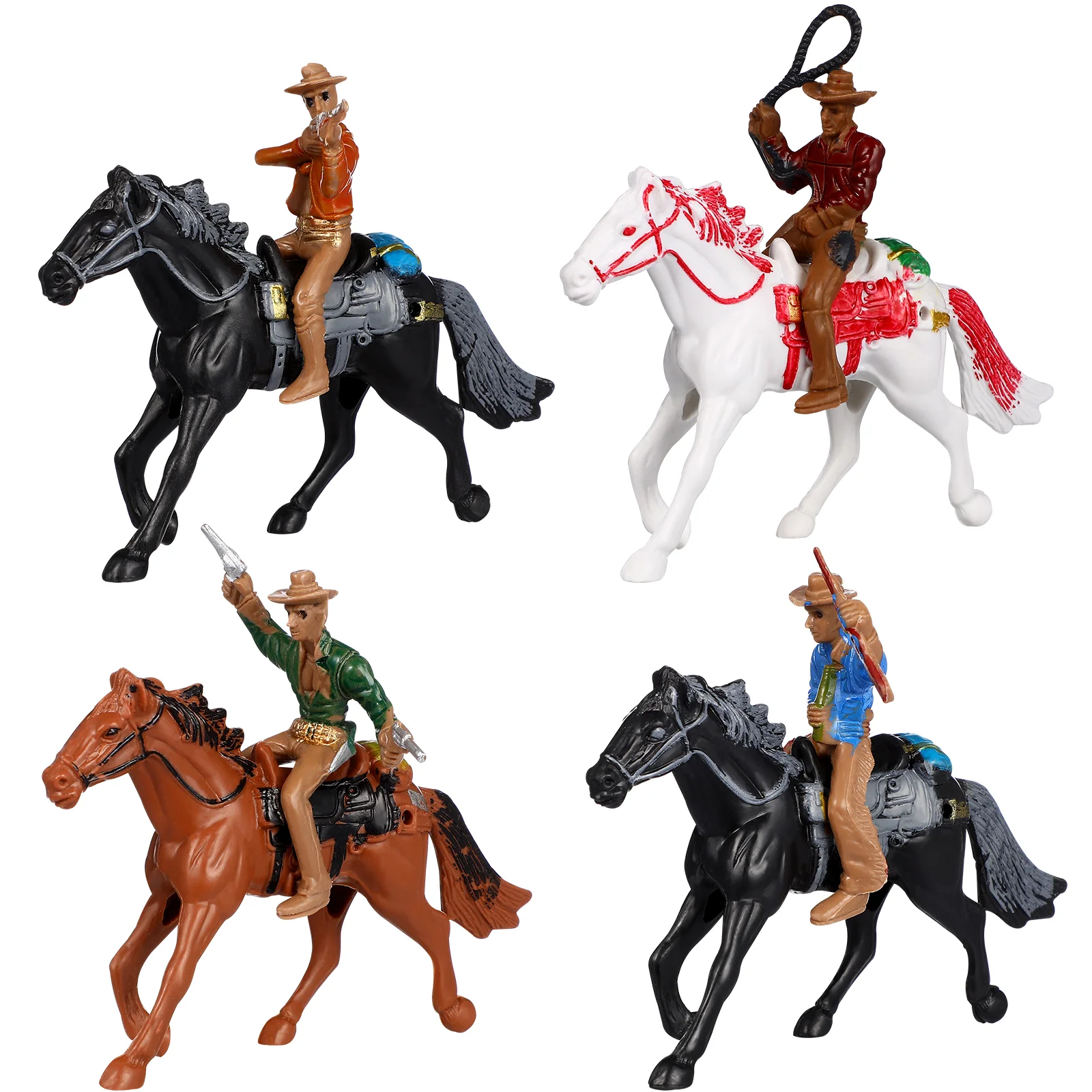 

4 Pcs Miniature Cowboy Riding Model Child Kids Toys Sand Tray Miniatures Plastic for Boys Age 4-7 House Adornment
