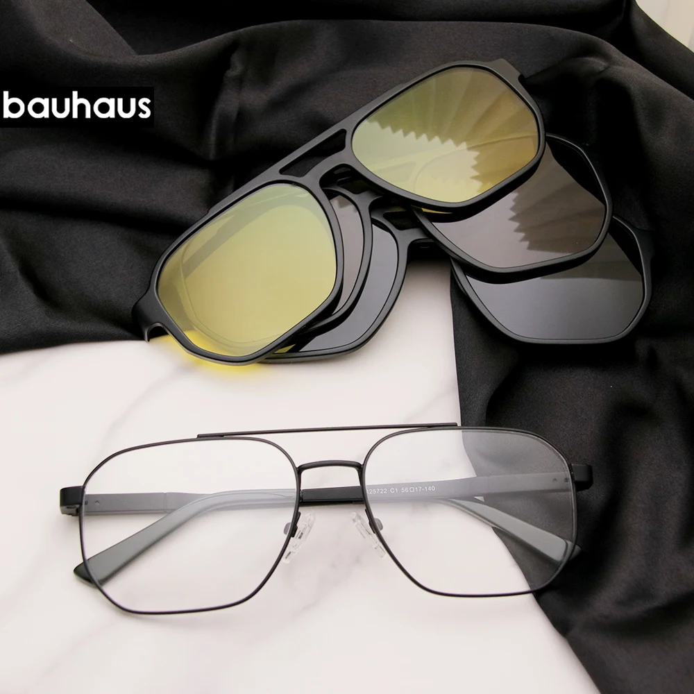 K014 Men Double Bridge Aviator Magnetic Clip On Eyeglasses 3IN1 Polarized Driving Sunglasses Metal Optical Myopia Frame UV400
