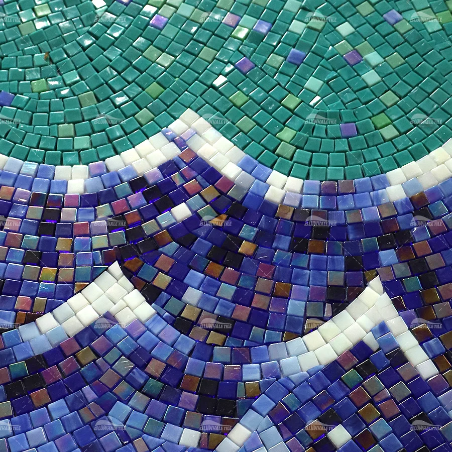 Bluwhale Handmade Customized Swimming Pool Picture Tiles Dolphin Glass Mosaic Pattern For Swimming Pool Tile