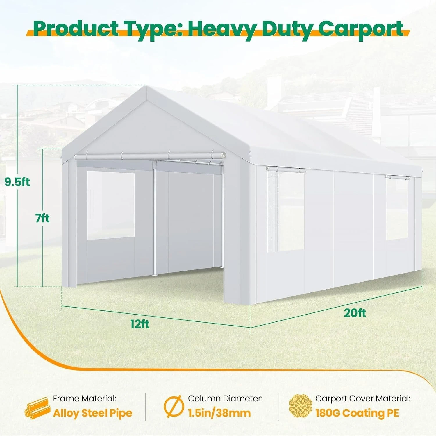 Carport Canopy Heavy Duty Portable Garage Storage Shed Shelter Tent For Car Boat Truck Parking, Removable Sidewalls And Zipper Doors, All Season Weather Protection, Classic White, Set Of 1