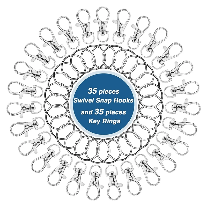 70 Pcs Swivel Lanyard Snap Hook With Key Rings Keychain Metal Swivel Clasps Spring Clip Snap Hook Lobster Clasp