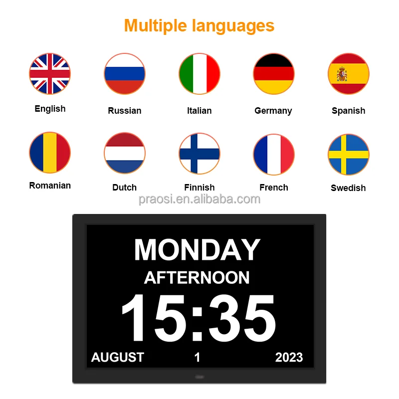 910HOT 2025 Pros 15 Inch LED Video Digital Wall Clock for Alzheimer's Dementia Patients Large Letters Week/Month/Year Modern Ele