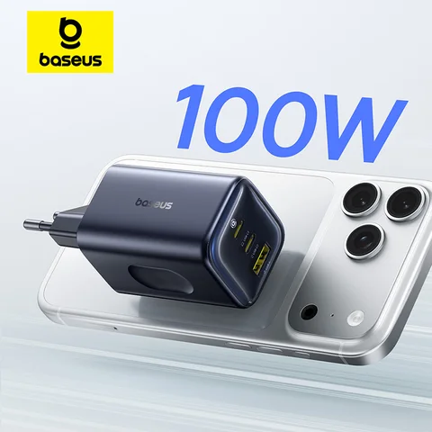 Зарядное устройство Baseus 100 Вт GaN PD Charge Type C USB-зарядное устройство Поддержка PD QC Зарядное устройство для телефона iPhone 17 16 Портативное дорожное зарядное устройство для iPad