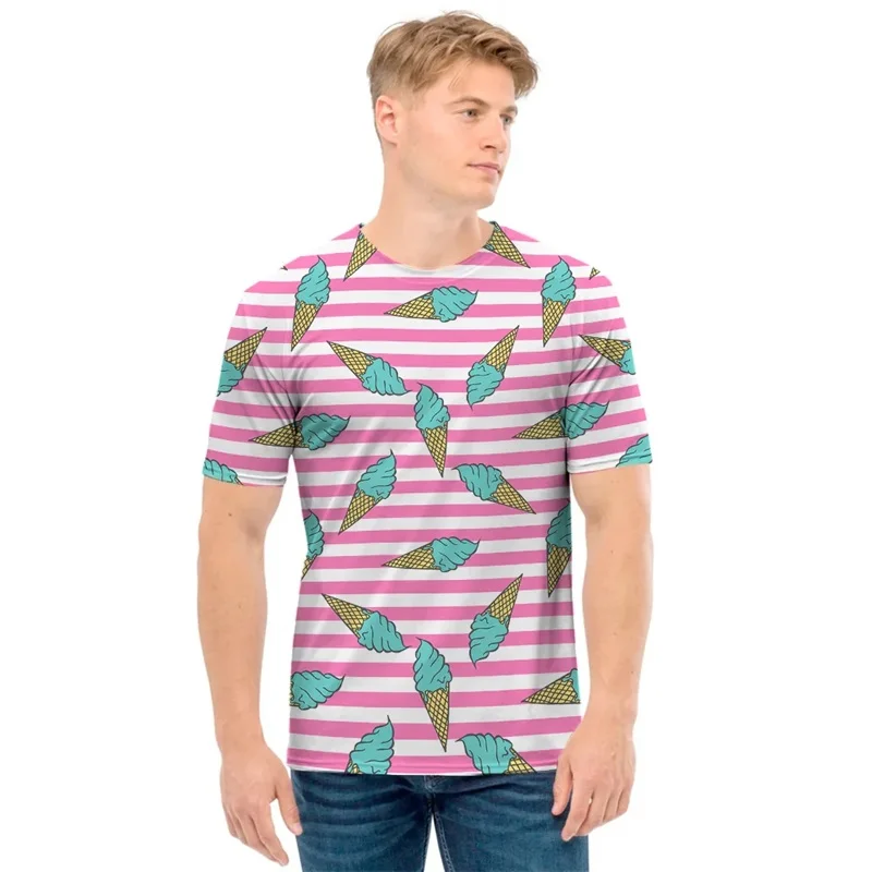 3D Print Funny Ice Cream Melted Print T-shirt For Men Summer Short Sleeve Crew Neck Tee Shirt Tops Mens Large Size Tshirts