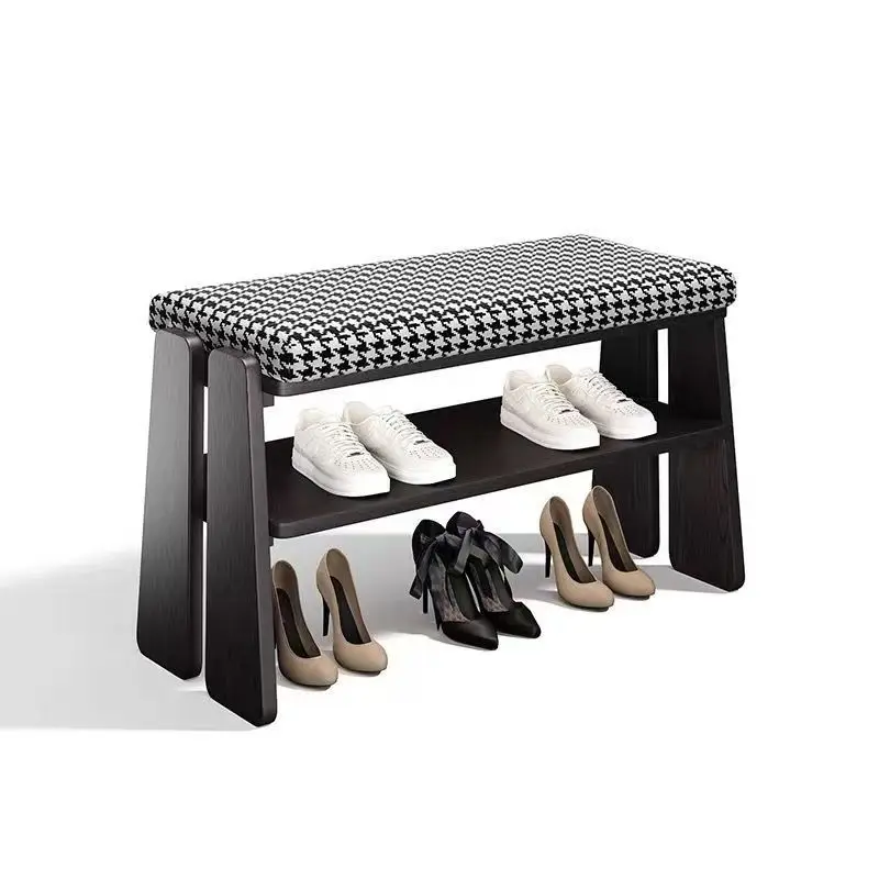 solid wood shoe changing stool at home door, low stool at home, paint-free seat cushion, insole, integrated stool double layer