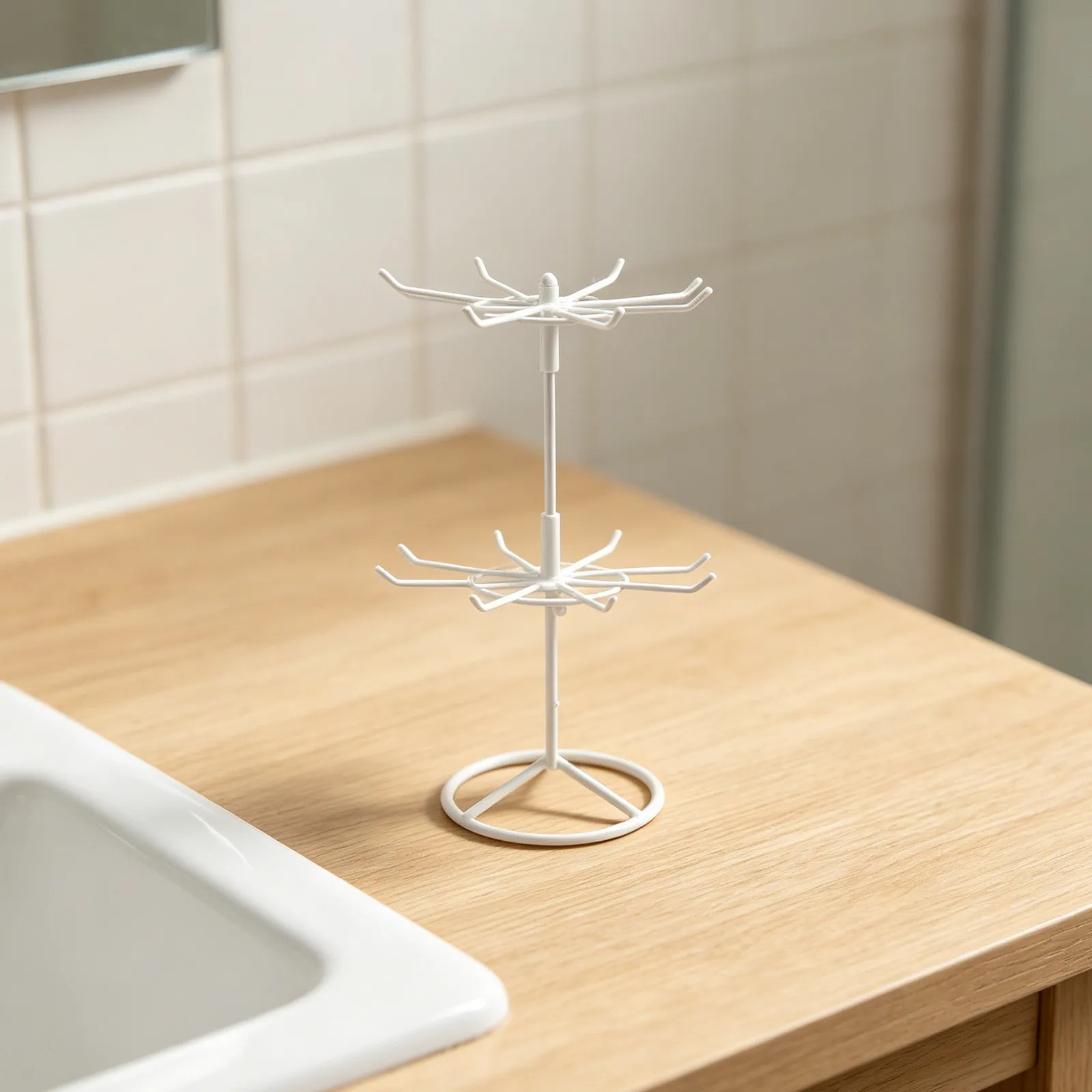 Rotating Jewelry Display Stand 2 Tier Detachable Metal Organizer for Necklaces Bracelets Earrings Keychain Display Holder