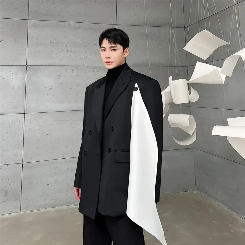 

Detachable White Ribbon Suit Coat Men Space Cotton Loose Casual Streetwear Fashion Show Blazers Suit Jacket Male Stage Clothing