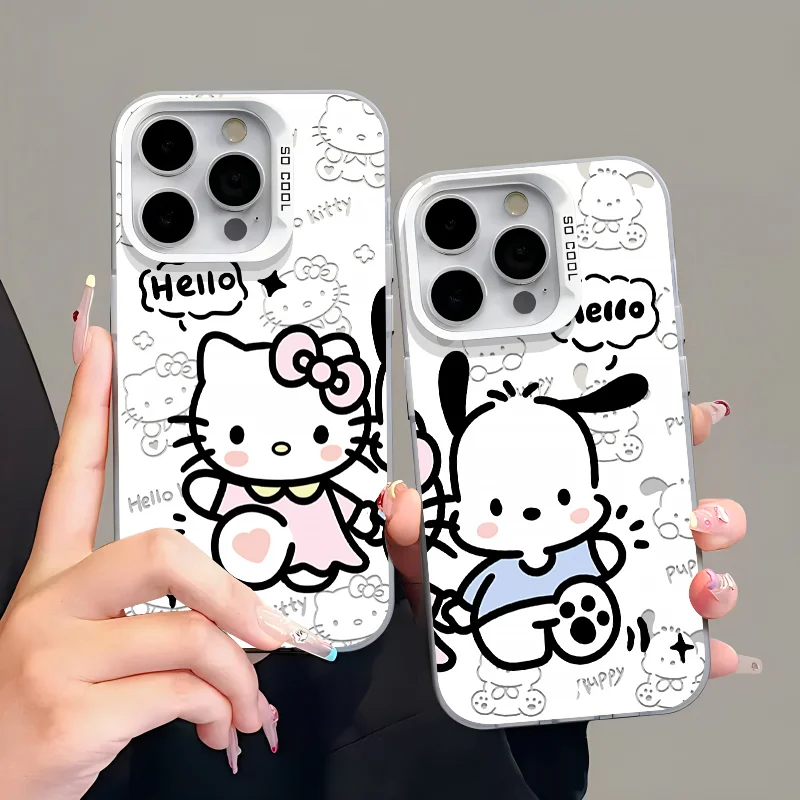 Sanrio Hello Kitty Happy KT Couple Phone Case For iPhone 15 14 13 12 11 Pro Max 7 8 Plus  XR XS MAX Y2K Anti Fall Cover