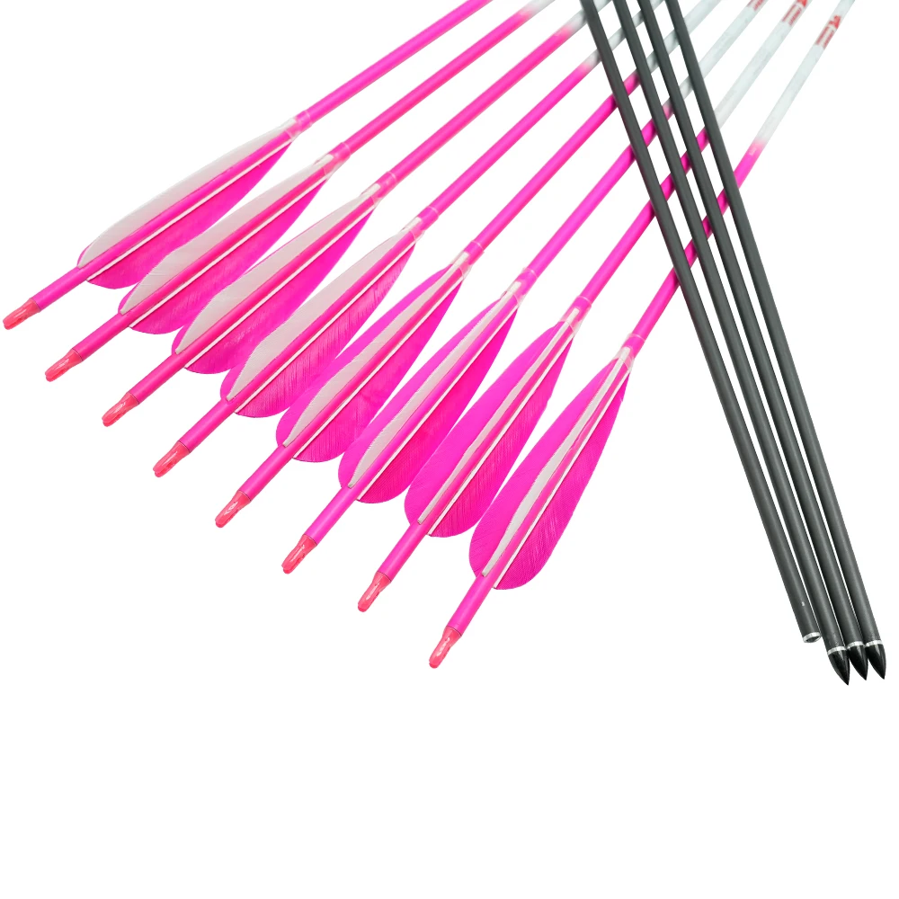 

12pcs Archery Carbon Arrows Spine500 30inch ID6.2mm 5inch Turkey Feather 100gr Tips Recurve Bow Longbow Hunting Accessories