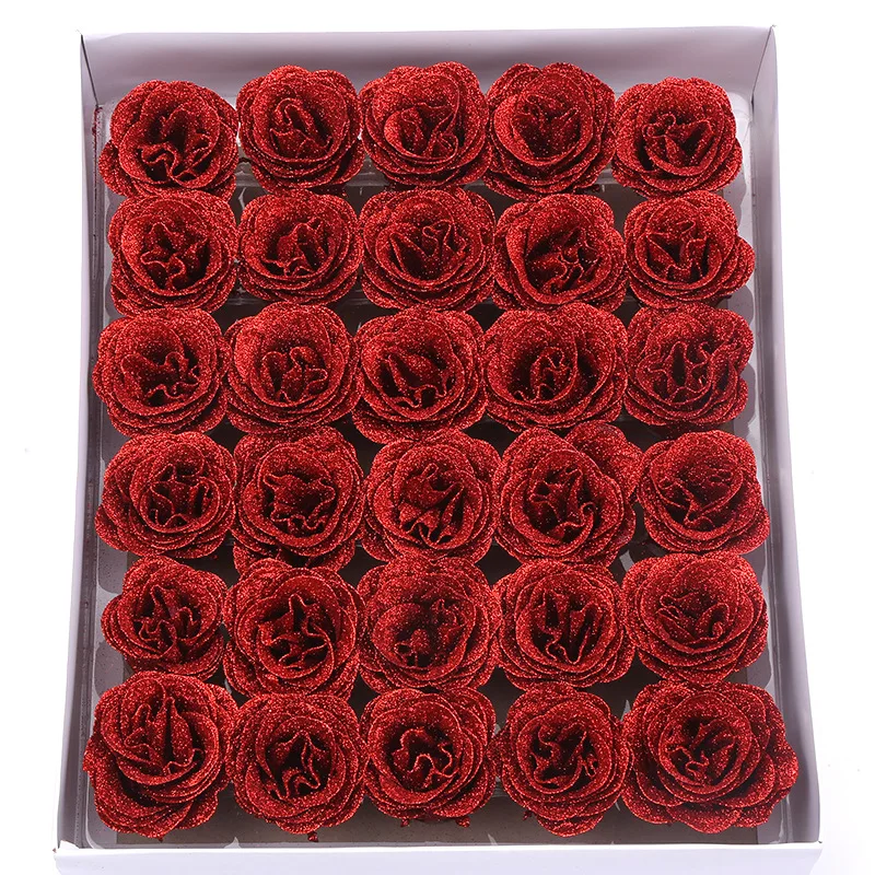 30pcs of 7cm Glitter spray artificial flower rose for Christmas gift hot Valentine DIY bouquet easter wedding Birthday decor