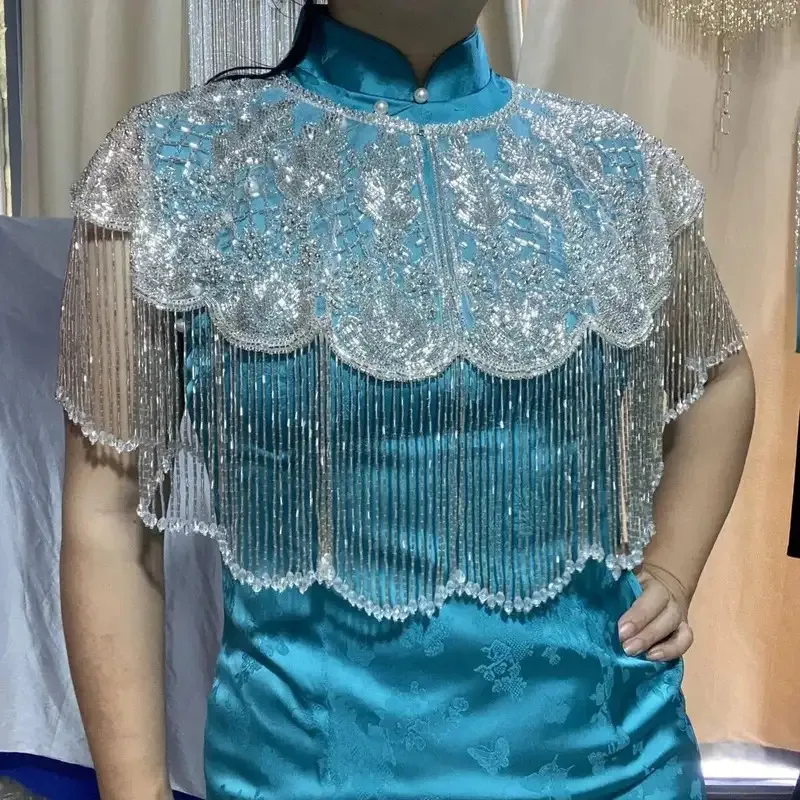 

CyLong Tassel Shawl Paired With Cheongsam Dress Wedding Coat Cos Indian Heavy Industry Beaded Shawl Long Tassel Arab Gown Shawl