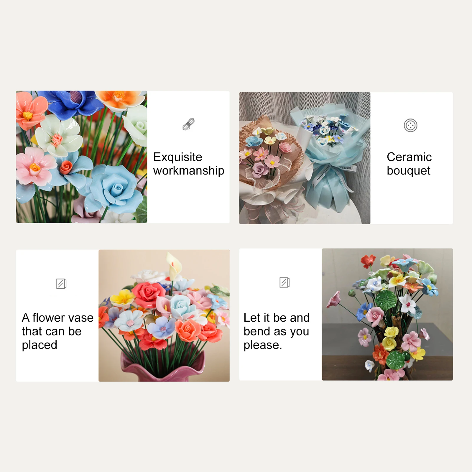 1pc Ceramic Flowers High Temperature Handmade Simulation Flowers Eternal Life Flower Decorations Creative Gift Artificial Flower