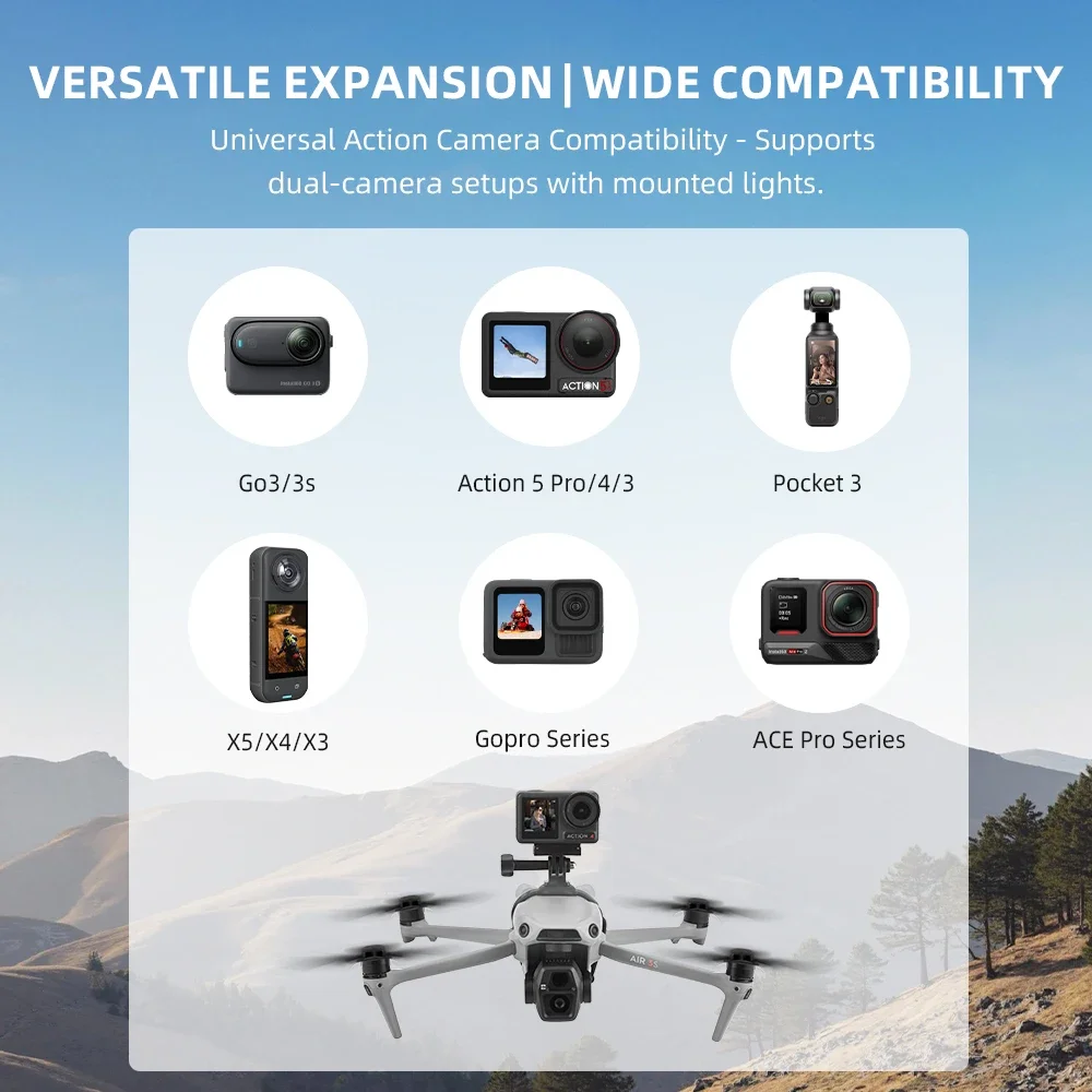 Suporte de extensão BRDRC para DJI Air 3S/Air 2/Mavic 3/Mavic 2 Pro Adaptador de drone para Gopro 13/Action 5/Insta360 Fixação de montagem