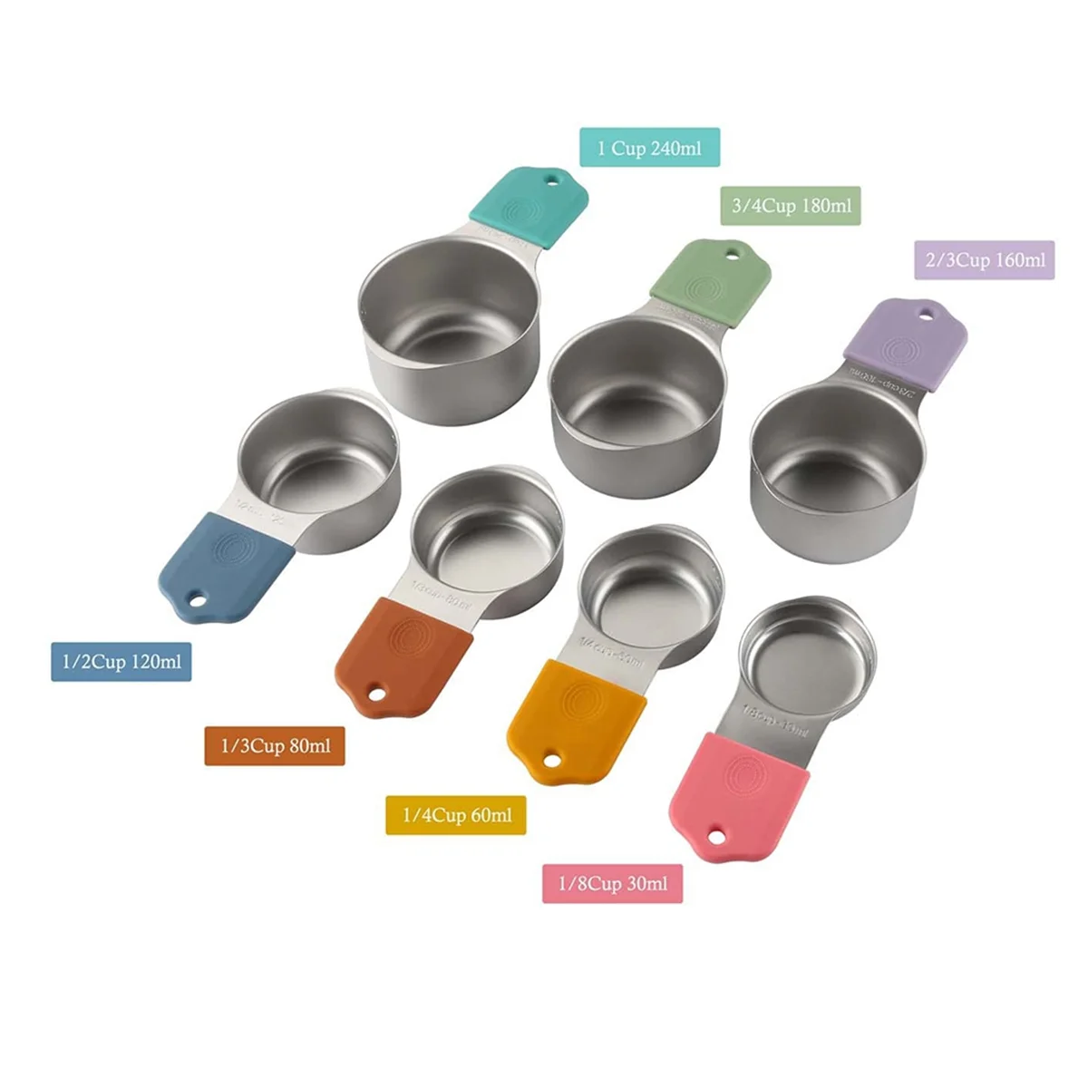 New 16Pc Magnetic Stainless Steel Measuring Cups&Spoons Set, 7 Heavy Duty Cups,8 Double Sided Spoons with Leveler Multicolor