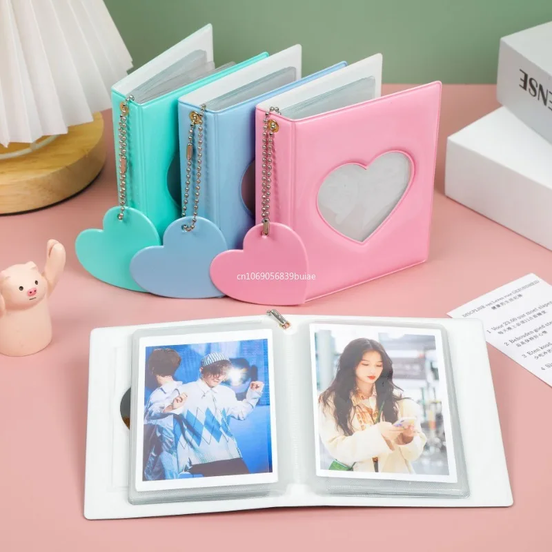 3-inch Solid Color Photo Album Love Hollow Photocard Holder with Heart Pendant Kpop Idol Cards Collect Book Polaroid Album 콜렉트북