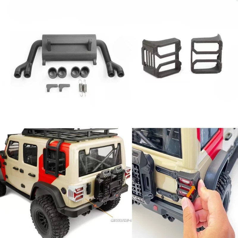 Modelo de simulación, cubierta de lámpara trasera de coche de juguete, cubierta protectora de malla, tubo de escape modificado actualizado para coche trepador de control remoto MK07 JK07 1/7