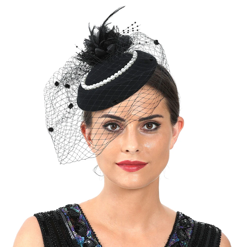 

Tulle Headband Women Wedding Fascinator Bridal Banquet Headdress Retro Pearl Lace Hair Accessories Tea Party Cosplay