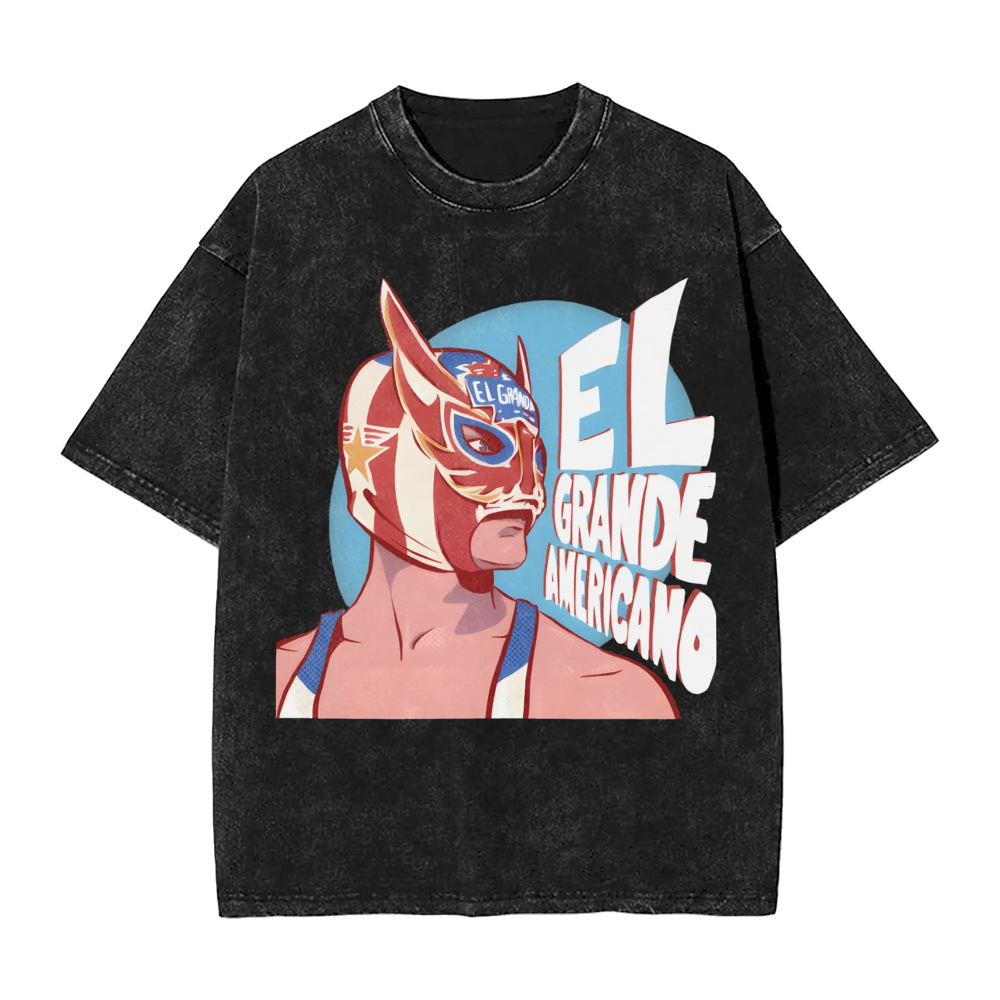 Harajuku Washed Shirt El Grande Americano Pro Wrestling  Merch Fashion T-Shirts Oversize  Streetwear Short Sleeve Summer