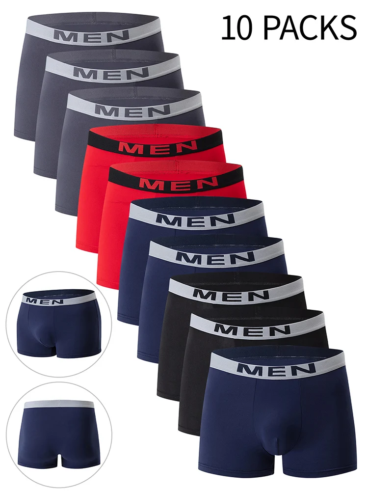 10-Pcs Set Of Men's Underwear Solid Color Classic Fashion Boxer Shorts Sporty Comfortable Quick Drying Multifunctional Underwear