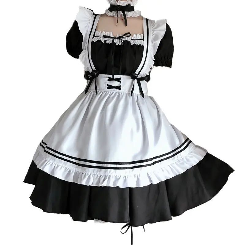 Black Cute Lolita Maid Costumes Girls Lovely Maid Cosplay Costume Animation Show Japanese Outfit  Women Dress Clothe