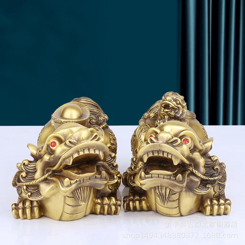 Ingot Generations of Wealth Brass Mother and Child Pixiu Metal Craft Ornament
