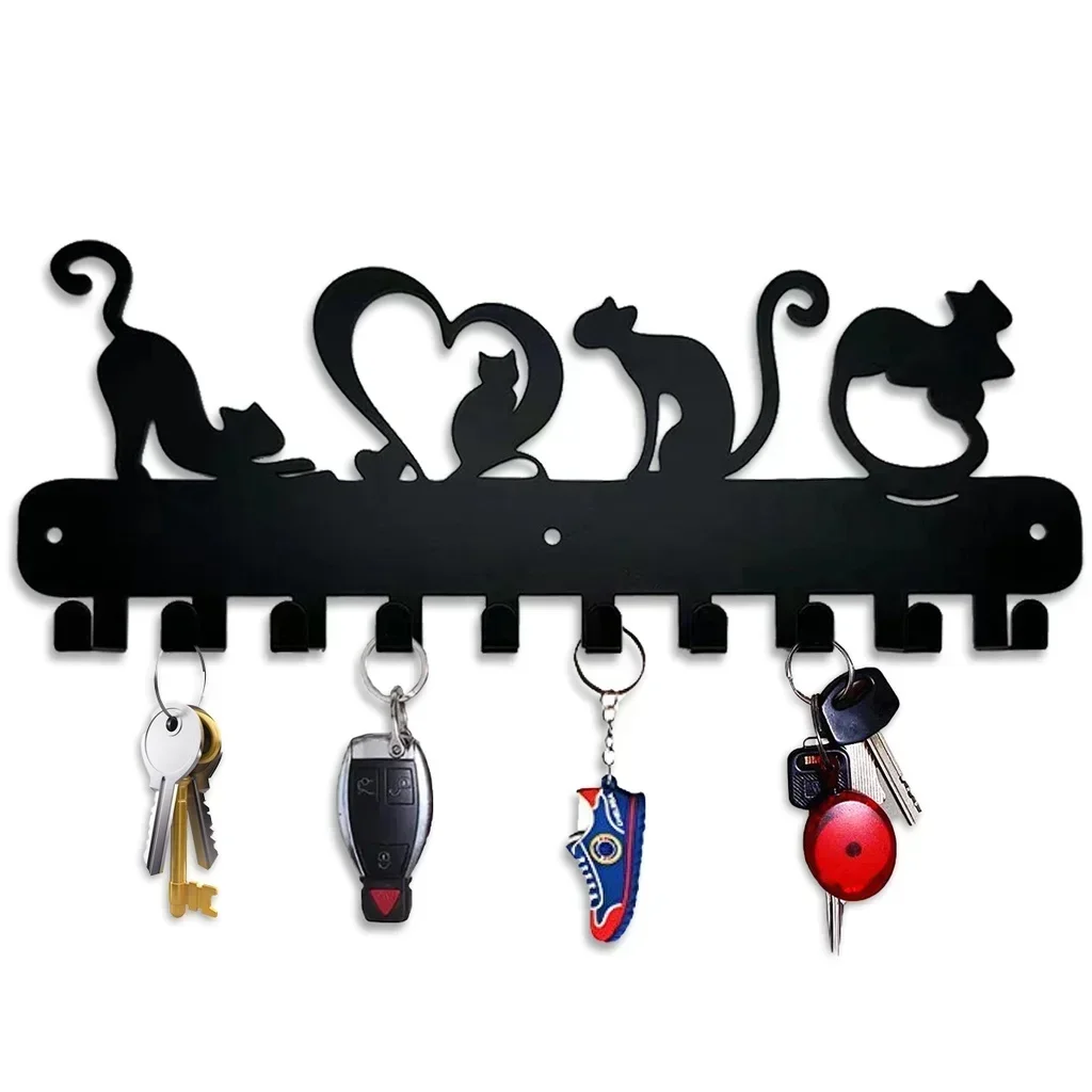 Perchero con diseño de gato de amor, gancho de estante montado en la pared de Metal, estante de almacenamiento para colgar en la pared, colgador de llaves, paraguas, 1 ud.