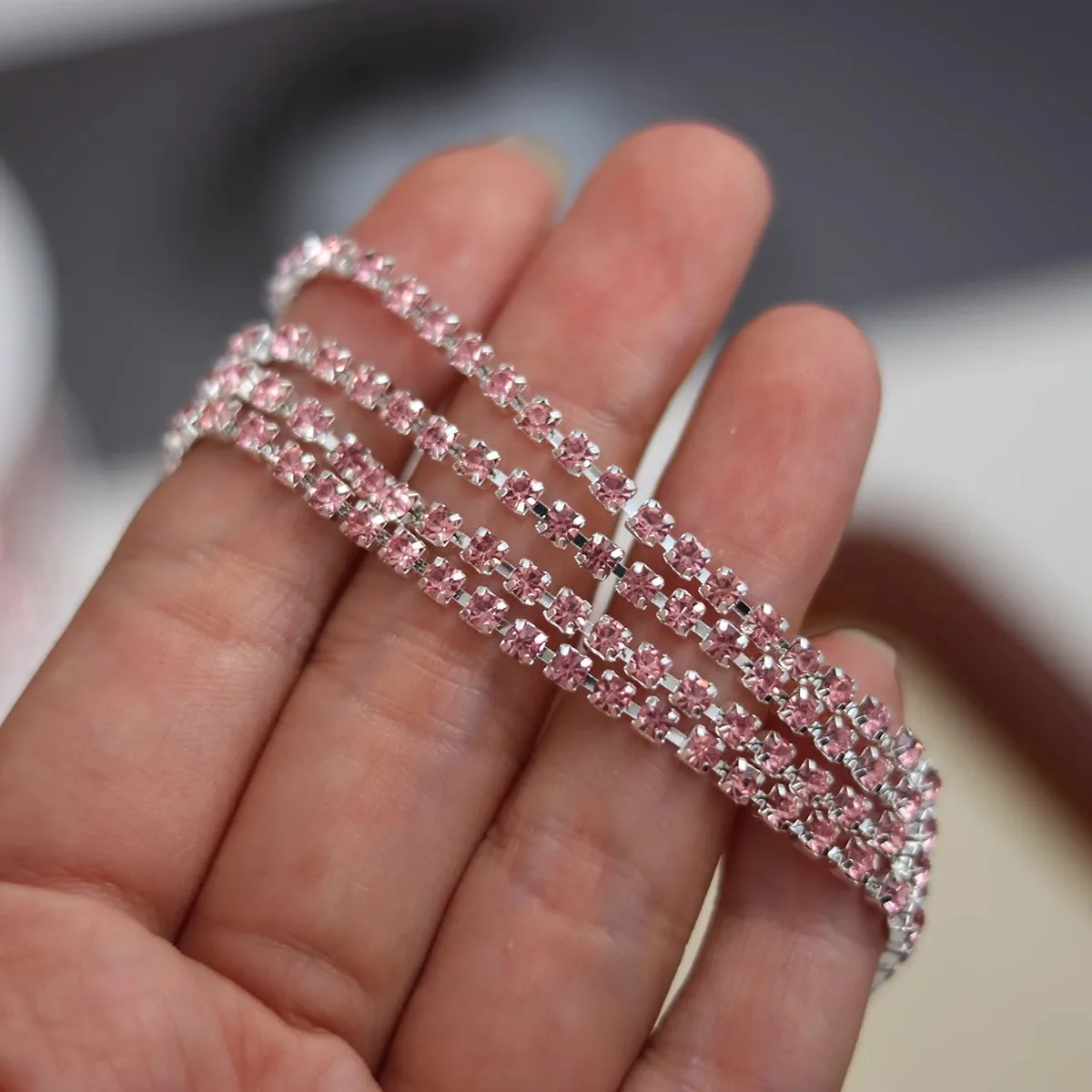 5yards Colored glass rhinestone decorative chain lace DIY clothing accessories hand sewn shoes hats other decorations lace trim