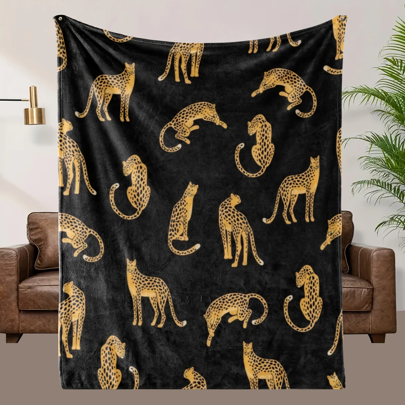 Luxury Leopard Print Animal Silhouette Fleece Throw Blanket Cozy Soft Sofa Couch Bed Decor Jungle Safari Pattern Gift