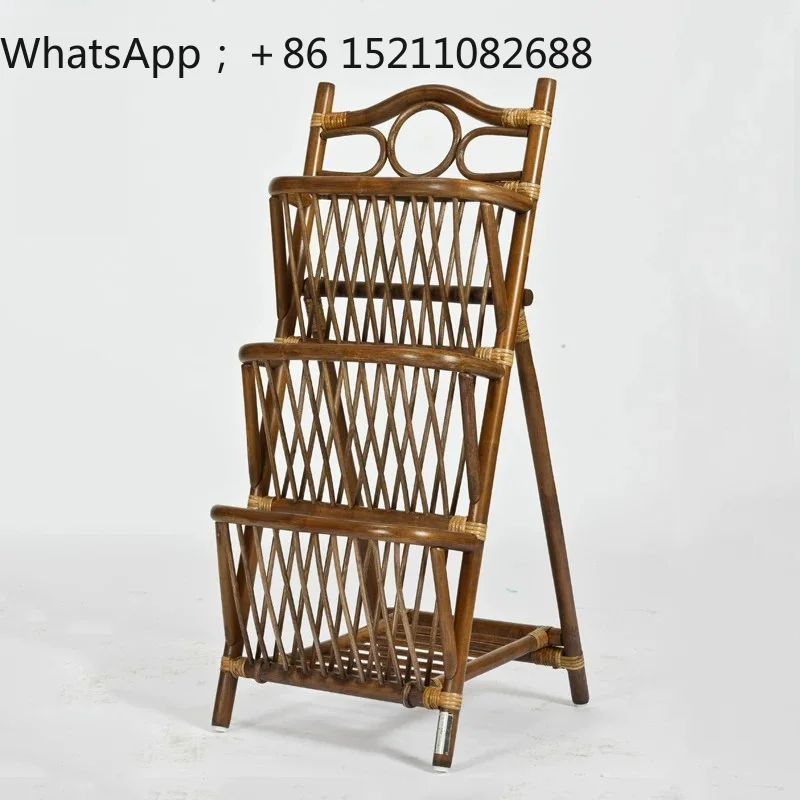 SCY rattan book and newspaper rack, simple rattan rack, creative floor newspaper and newspaper rack