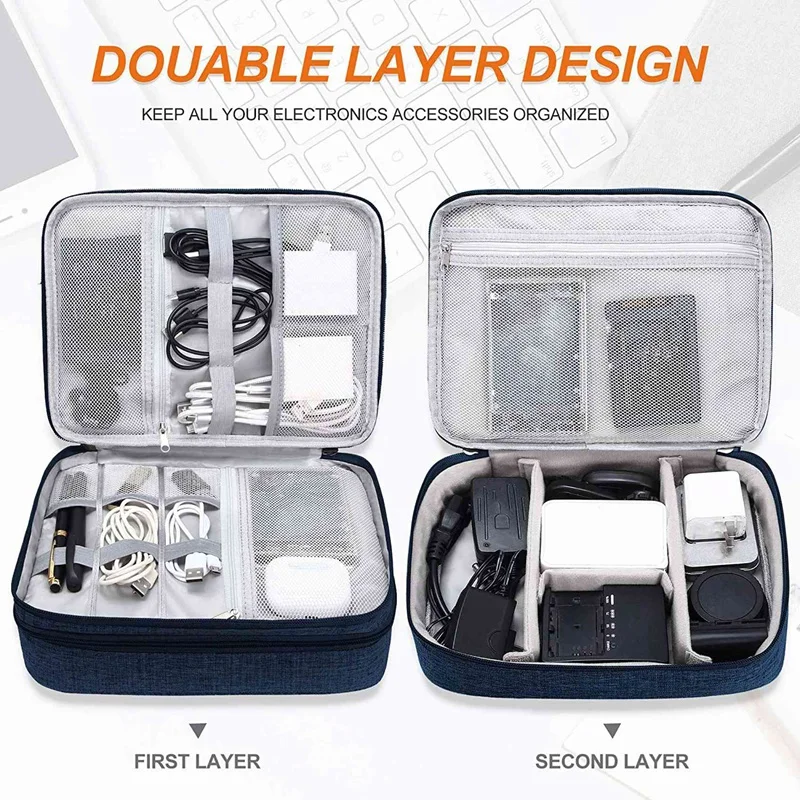 Electronic Pack Cable Accessory Pack, Portable Storage Box Three-Tier Multifunctional Electronic Storage Bag