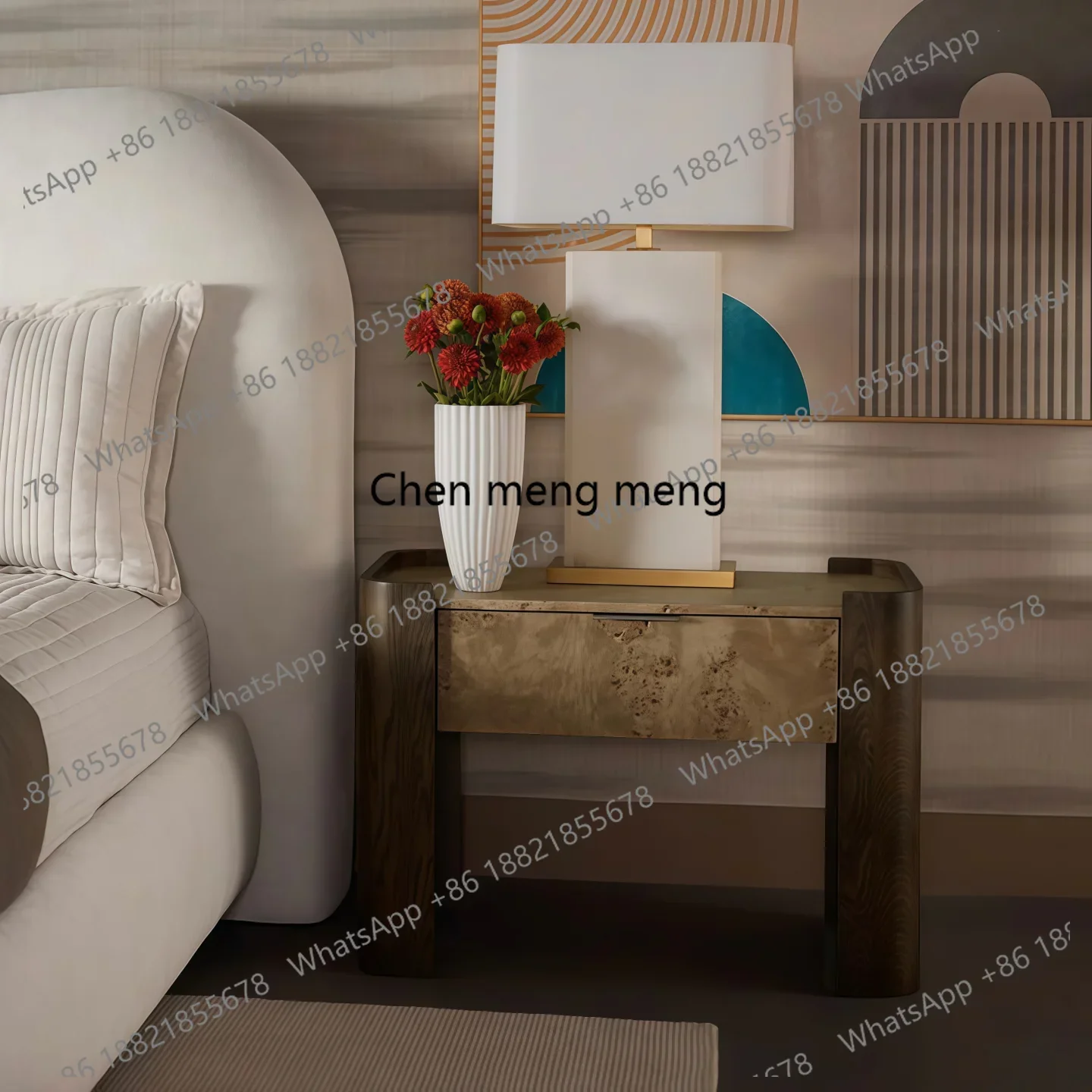 C456 طاولة بجانب السرير إيطالية بسيطة مصنوعة من الخشب الصلب وغرفة النوم بجانب السرير وطاولة بجانب السرير بنمط شجرة الورم