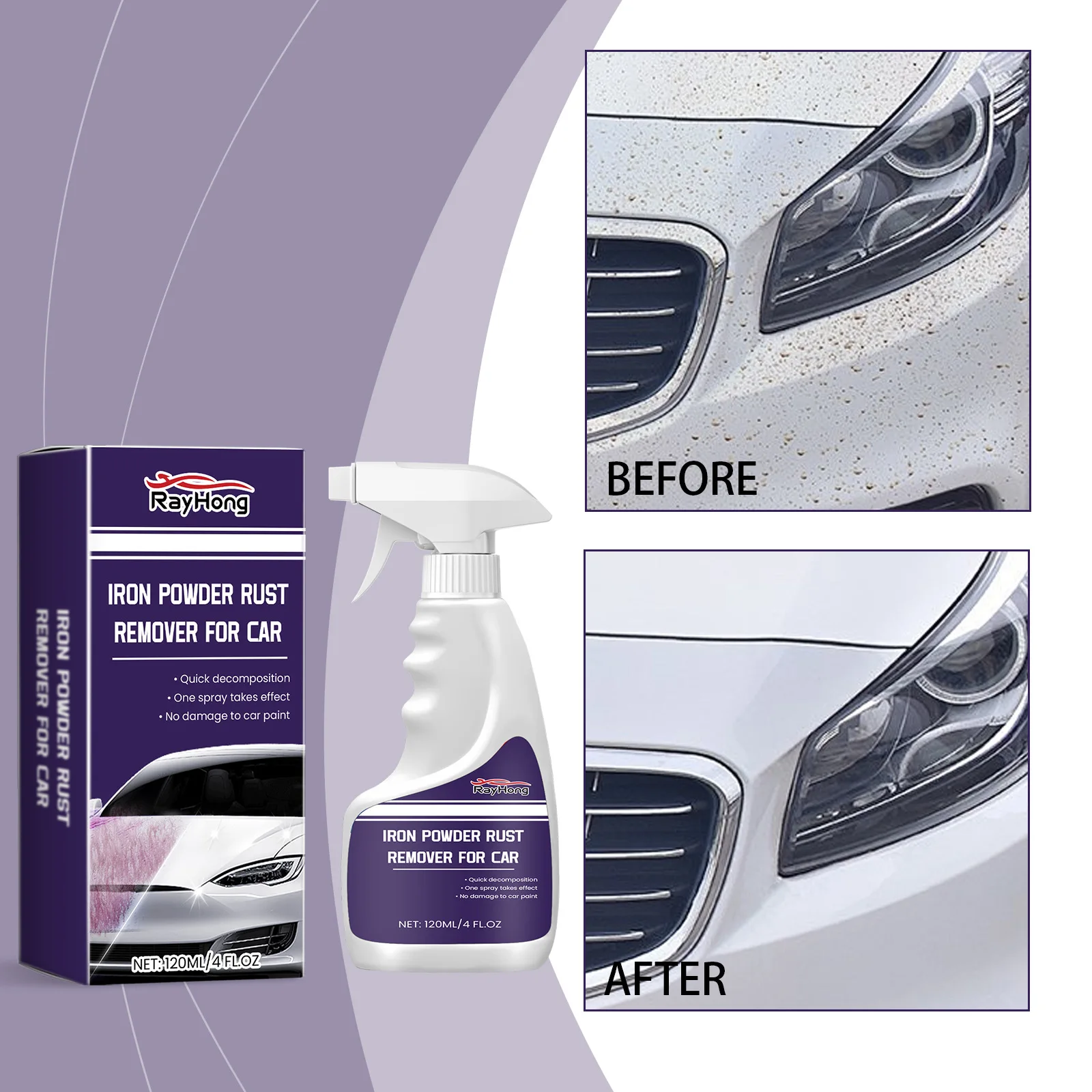 

120ml Car Rust Remover Spray - Iron Powder Stain Cleaner for Paint Surface, Helps Remove Oxidation & Prevent Rust | Mild Formula