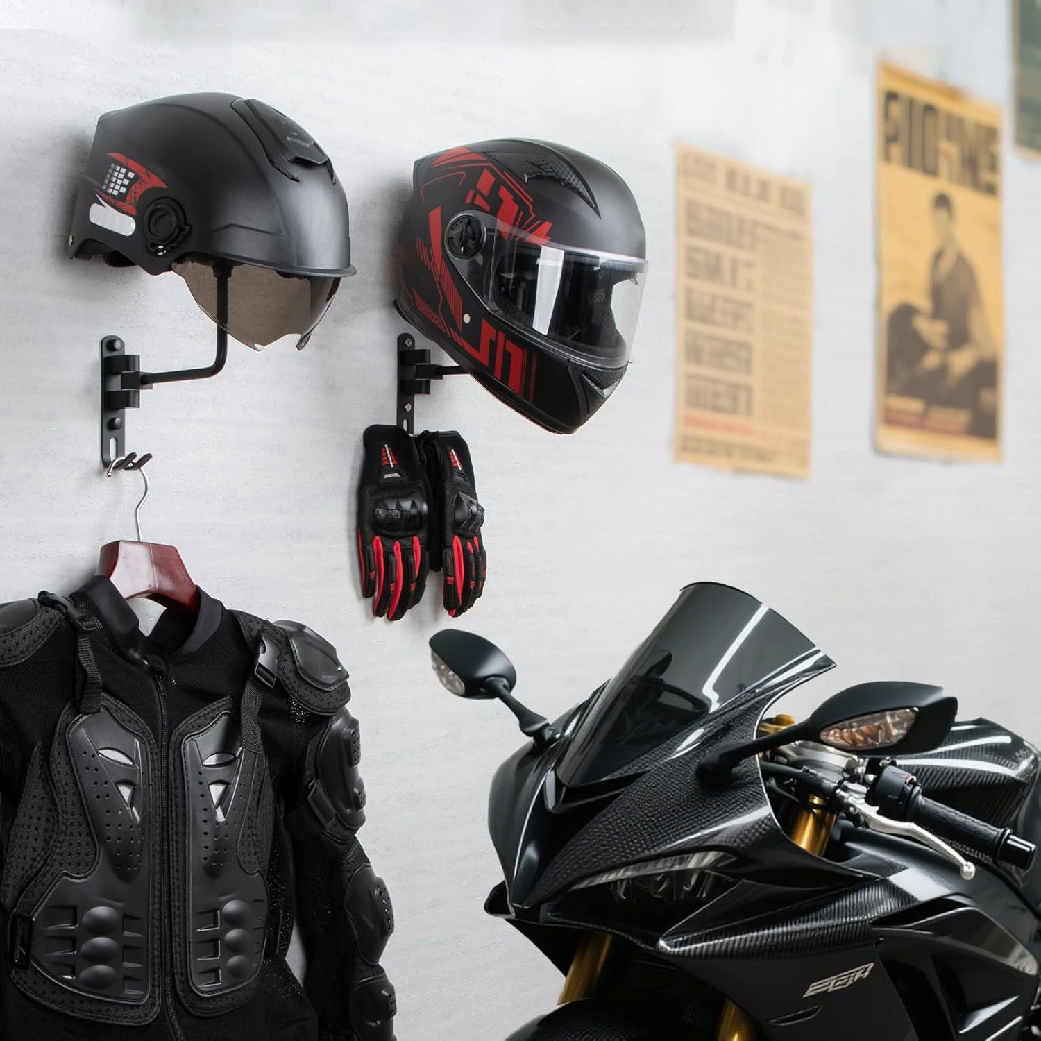 

Motorcycle Accessories Wall Mount 180° Swivel Helmet Holder with 2 Hooks Metal Helmet Hanger for Motorcycle Bike Coats