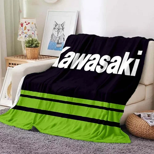 K-Kawasaki - i 패션 오토바이 로고 프린트 담요, 가정 거실 소파 침대, 따뜻한 플러시, 성인 어린이 선물 플란넬 담요 