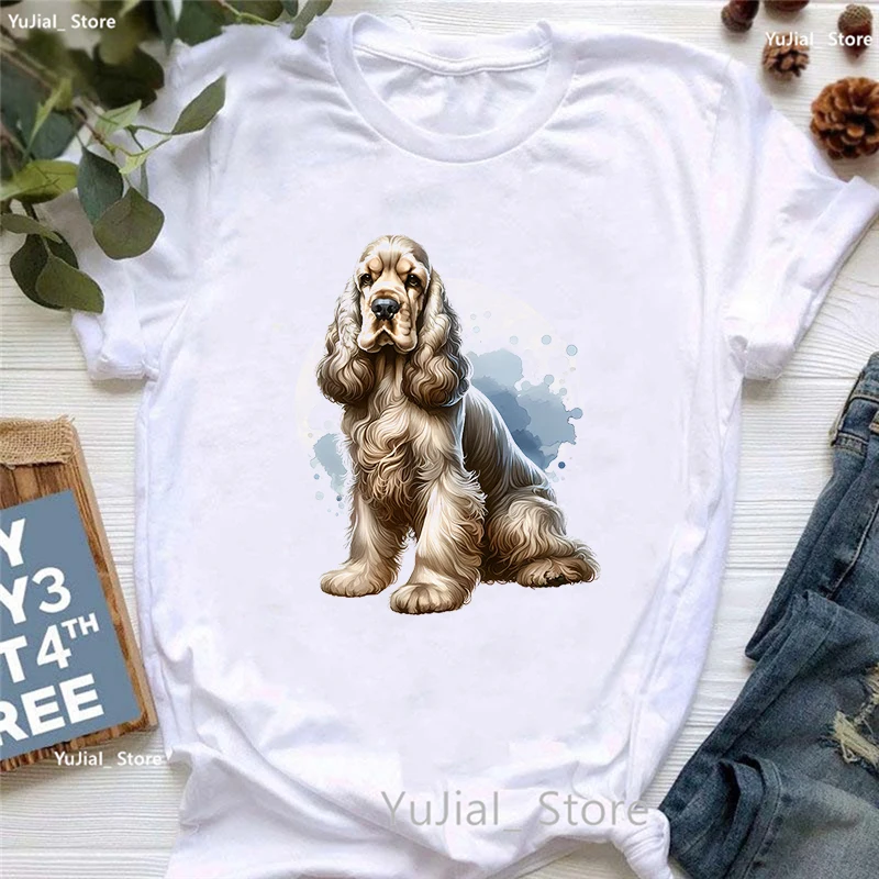 Camiseta con estampado de animales de Cocker Spaniel para mujer, camiseta de manga corta para niña, camiseta Harajuku de moda para mujer