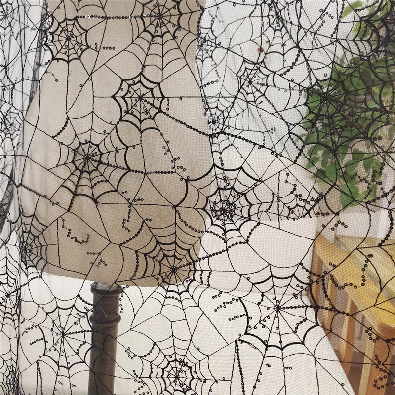 Black Halloween Day Party Background Arrangement Spider Sequin mesh yarn Embroidery Lace Fabric Handmade DIY skirt