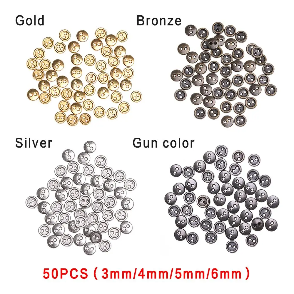 Mini boutons ronds en métal, 3/4/5mm, 50 pièces/lot, accessoires pour vêtements de poupée, miniatures, faits à la main