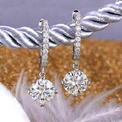 New Fashion Women 925 SIlver Needle Earrings Shiny Crystal Cubic Zircon Stone Earrings Female Contracted Hot Jewelry Girl Gift