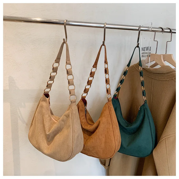 Winter Suede Matte Shoulder Tote Bags Women Casual Hobo Bolsos Female Canvas Armpit Shopping Handbags Ladies Zipper Phone Pouch