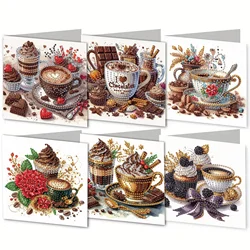 6 Pieces Diamond Painting Set - Coffee Theme Greeting Card, Blessings and Wishes, Unique Design by Mark Sai