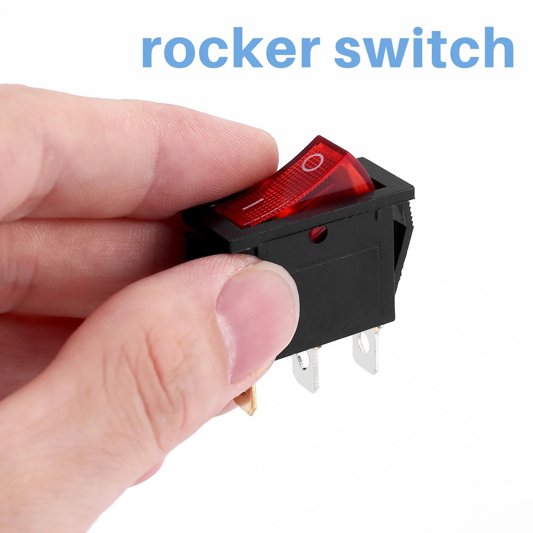 ABAN Rocker Switch ON OFF Bright Bipolar 28x10mm 250V 15A 3 Terminals RED